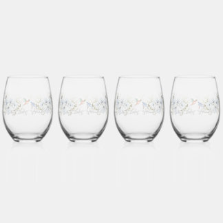 Luxury Spring Wildflower bird Rose Garden Seamless Stemless Wine Glass