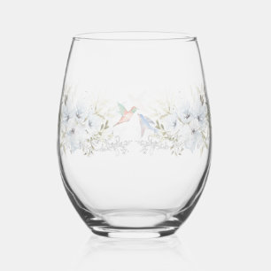 Luxury Spring Wildflower bird Rose Garden Seamless Stemless Wine Glass
