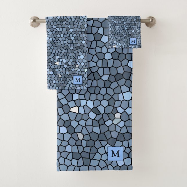 Luxury Stained Glass Blue Silver Bath Towel Set (Insitu)