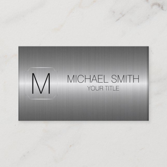 Luxury Stainless Steel Metal Monogram #9 Business Card (Front)