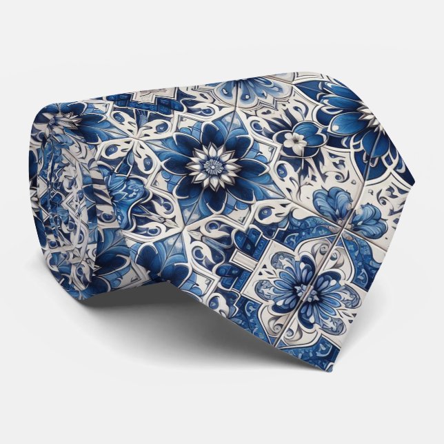 Luxury Statement Moroccan Tiled Faux Silk Neck Tie (Rolled)