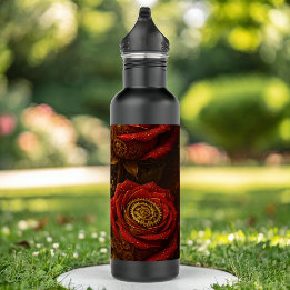 Luxury Steampunk Roses Romantic Gold Gears 710 Ml Water Bottle