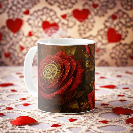 Luxury Steampunk Roses Romantic Gold Gears Coffee Mug