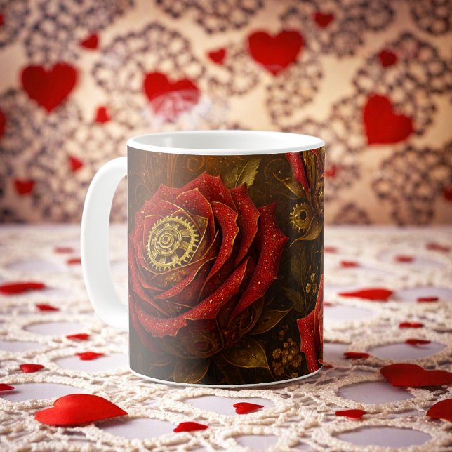 Luxury Steampunk Roses Romantic Gold Gears Coffee Mug (Creator Uploaded)