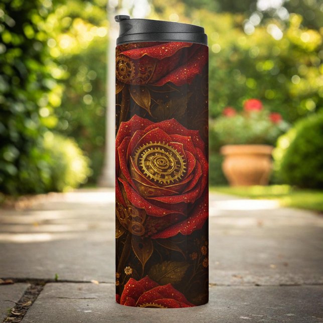 Luxury Steampunk Roses Romantic Gold Gears Thermal Tumbler (Creator Uploaded)