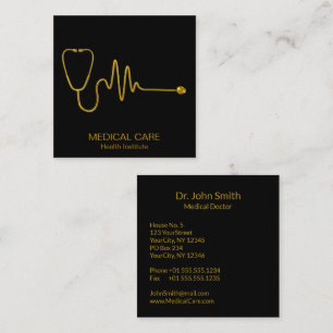 Luxury Stethoscope ECG Wave EKG Line Gold Medical Square Business Card