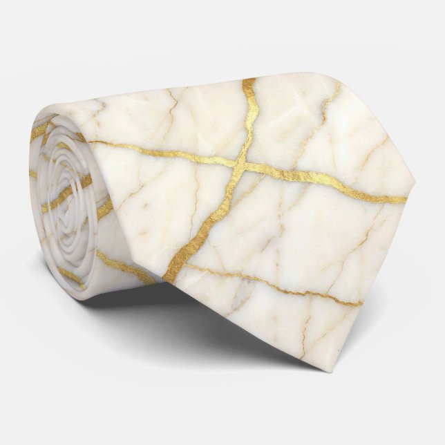 Luxury Stone Tie | White & Gold Marble (Rolled)