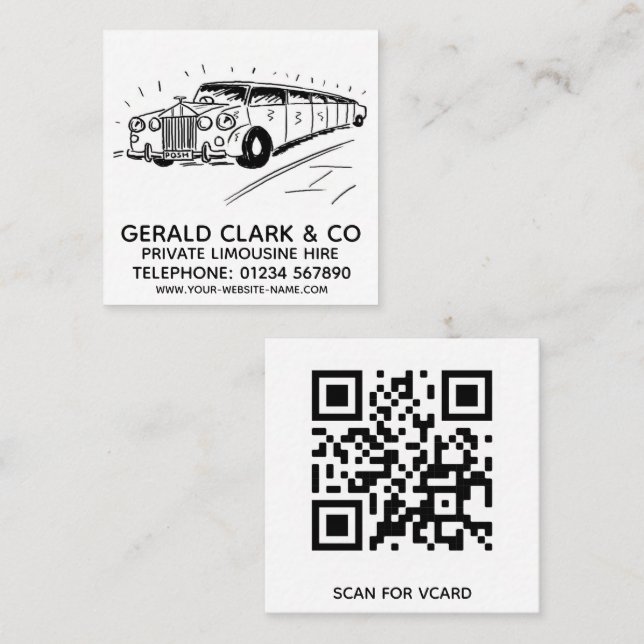 Luxury Stretch Limousine Hire Square Business Card (Front/Back)