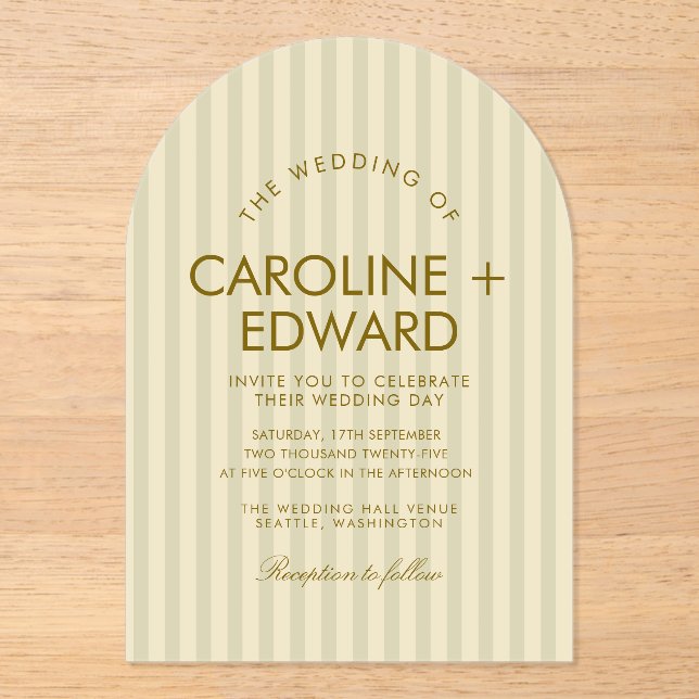 Luxury striped Arched Wedding Acrylic Invitations (Front)