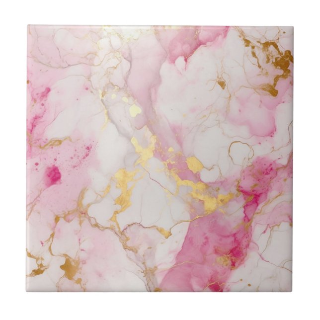 Luxury style pink and gold marble effect ceramic tile (Front)