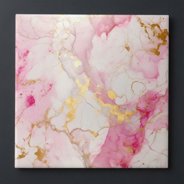 Luxury style pink and gold marble effect ceramic tile (Luxury style pink and gold marble effect ceramic tile.)