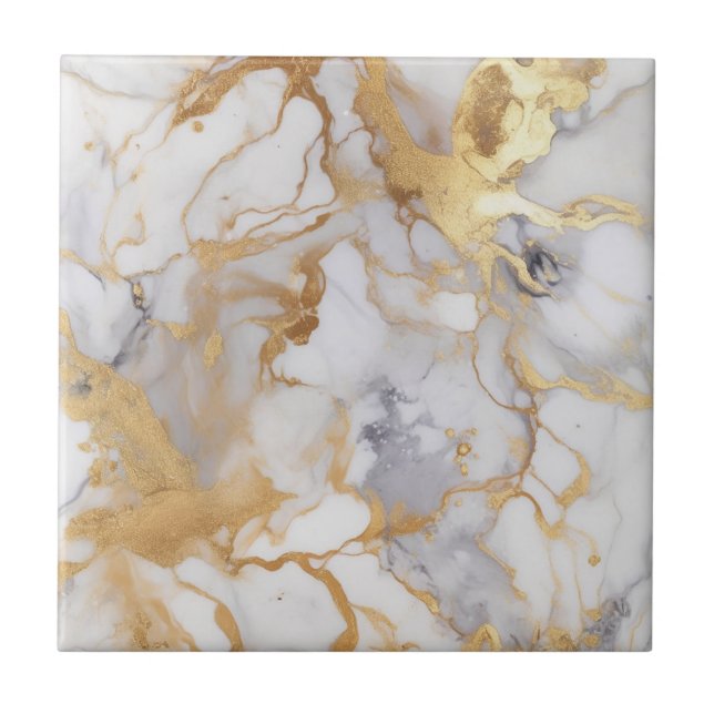 Luxury style white and gold marble effect ceramic tile (Front)