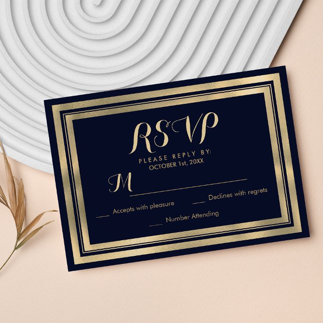 Luxury stylish modern navy blue gold RSVP (Luxury stylish modern navy blue gold RSVP)