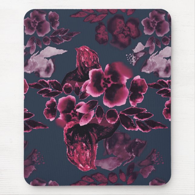 Luxury Stylish Watercolor Navy Blue Burgundy Mouse Pad (Front)