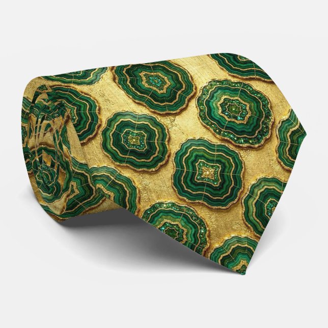 Luxury Suit Tie | Forest Green Gold Geode Neck Tie (Rolled)