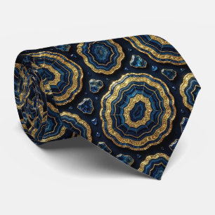 Luxury Suit Tie Navy Blue + Gold Geode Neck Tie
