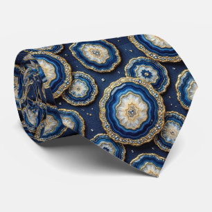 Luxury Suit Tie Navy Blue + Gold Geode Neck Tie