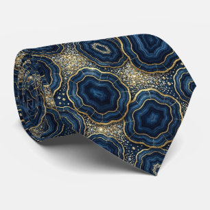 Luxury Suit Tie Navy Blue + Gold Geode Neck Tie