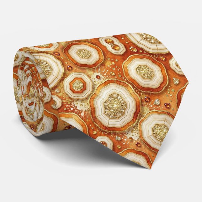 Luxury Suit Tie | Rust + Gold Geode Neck Tie (Rolled)