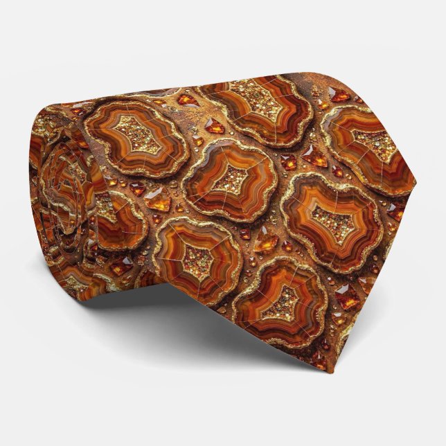 Luxury Suit Tie | Rust + Gold Geode Neck Tie (Rolled)