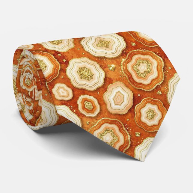 Luxury Suit Tie | Rust + Gold Geode Neck Tie (Rolled)
