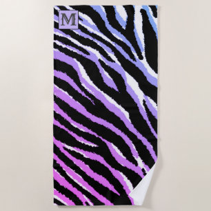 Luxury Summer Time Monogrammed Tiger Purple Beach Towel