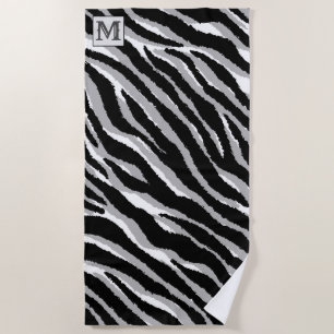 Luxury Summer Time Monogrammed Tiger Silver Beach Towel