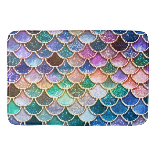 Luxury summerly multicolor Glitter Mermaid Scales Bath Mat (Front)
