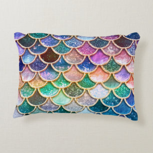 Luxury summerly multicolor Glitter Mermaid Scales Decorative Cushion