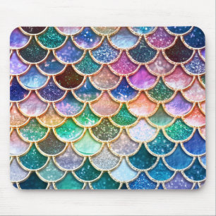 Luxury summerly multicolor Glitter Mermaid Scales Mouse Pad