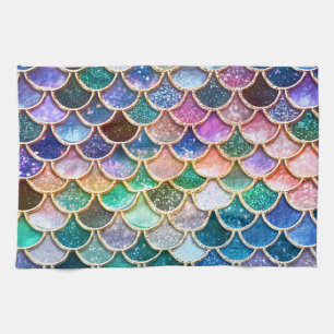 Luxury summerly multicolor Glitter Mermaid Scales Tea Towel