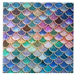 Luxury summerly multicolor Glitter Mermaid Scales Tile