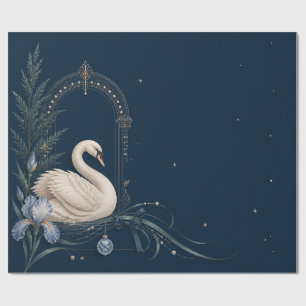 Luxury Swan Christmas Sapphire Blue Wrapping Paper