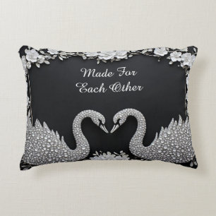 Luxury Swan Couple With Crystal Floral Details Decorative Cushion