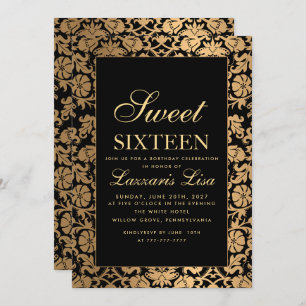 Luxury Sweet 16 Black Girly Birthday Invitation