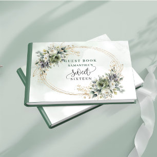 Luxury Sweet 16 boho greenery and gold floral  Guest Book