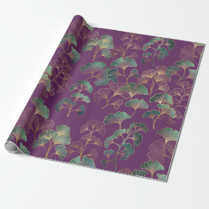 Luxury Tael Ginkgo Leaves on Deep Purple (2) Wrapping Paper
