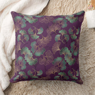 Luxury Tael Ginkgo Leaves on Deep Purple (3) Cushion