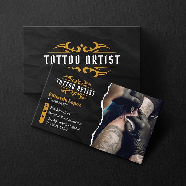 Luxury Tattoo Artist Gold Black Tattoo Shop Business Card (Creator Uploaded)