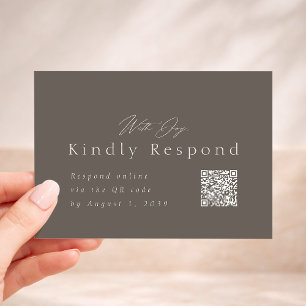 Luxury Taupe QR Code RSVP Card
