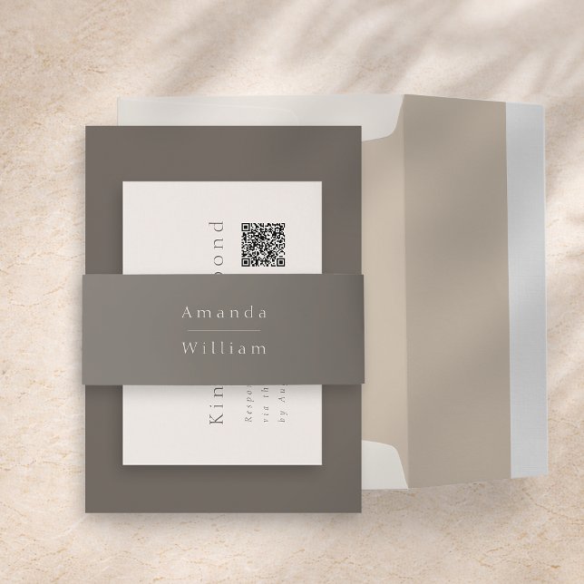 Luxury Taupe Wedding Invitation Belly Band (Creator Uploaded)