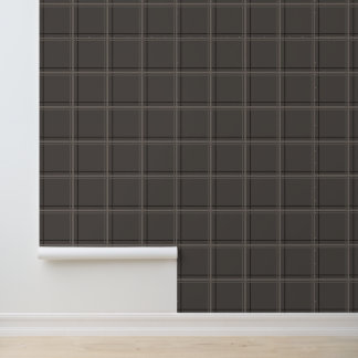 Luxury Taupe Windowpane Plaid Modern Tailored Grid Wallpaper