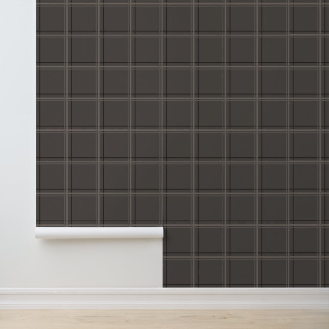 Luxury Taupe Windowpane Plaid Modern Tailored Grid Wallpaper (Application)