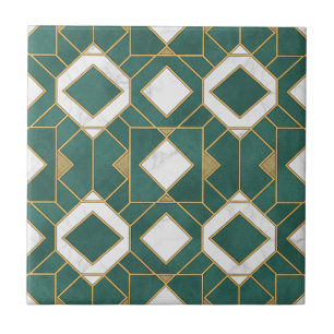 Luxury Teal and Gold Art Deco Geometric Seamless Ceramic Tile