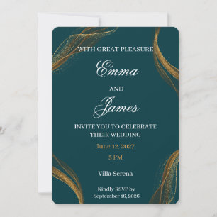 Luxury Teal and Gold Formal Wedding Invitation