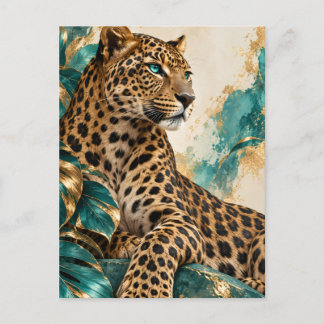 Luxury Teal and Gold Leopard Jigsaw Postcard