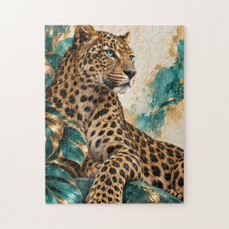 Luxury Teal and Gold Leopard Jigsaw Puzzle