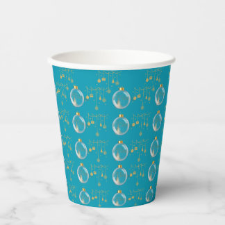 Luxury Teal Blue and Gold Bauble Christmas Paper Cups
