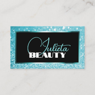 Luxury Teal Blue Sparkle Glitter Photo Template Business Card