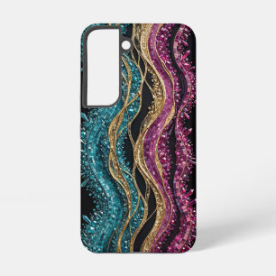 Luxury Teal Fuchsia Gold Geode Mosaic Waves Samsung Galaxy Case
